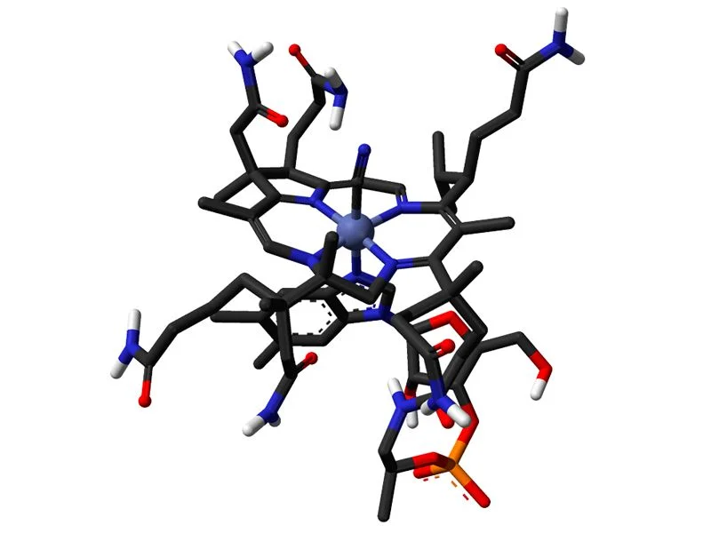 metilcobalamina ou cianocobalamina. Foto da estrutura de cobalamina